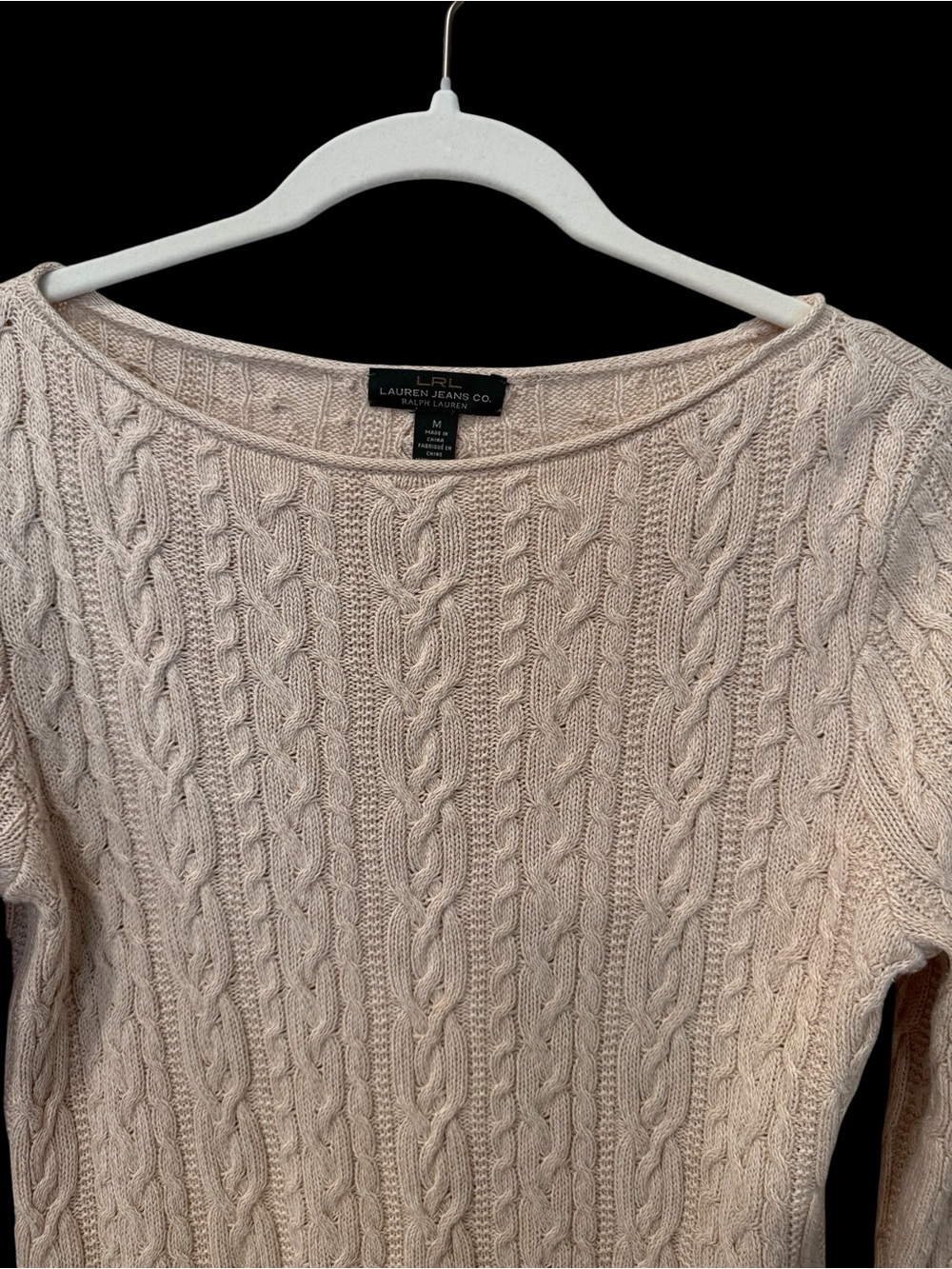 Ralph Lauren Light Beige Cable-Knit Scoop Neck Sweater - Picture 4 of 5